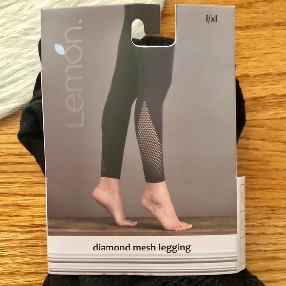 Black Leggings, Diamond Mesh - Picture 2 of 5